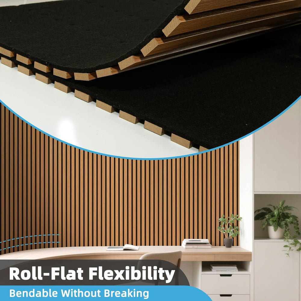 Art3d Roll-Flat Acoustic Wood Slat Wall Panel, 95.3 x 23.8 in, 2-Pack, Teak