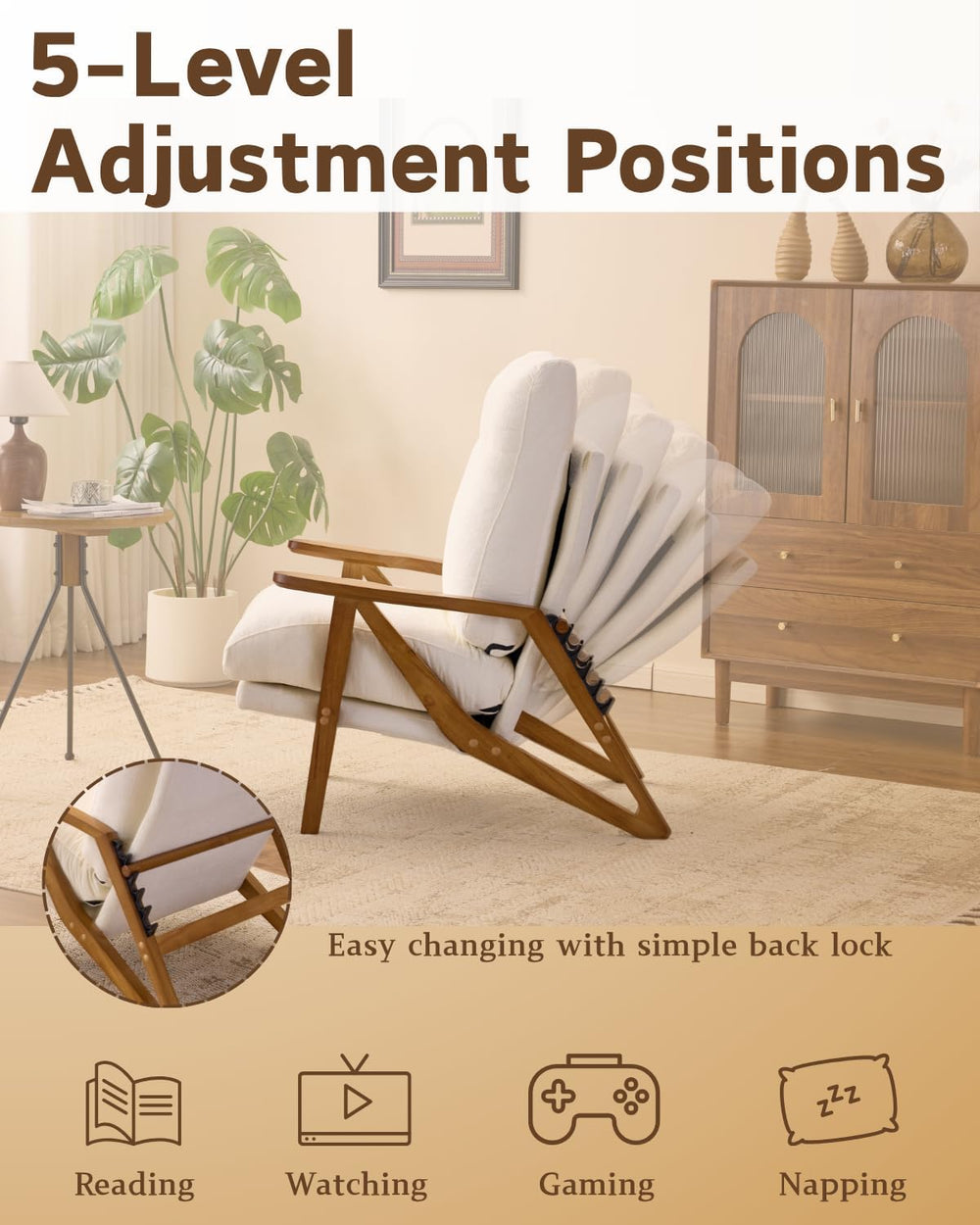 Karl home Mid-Century Adjustable Accent Chair High Back. Creamy White