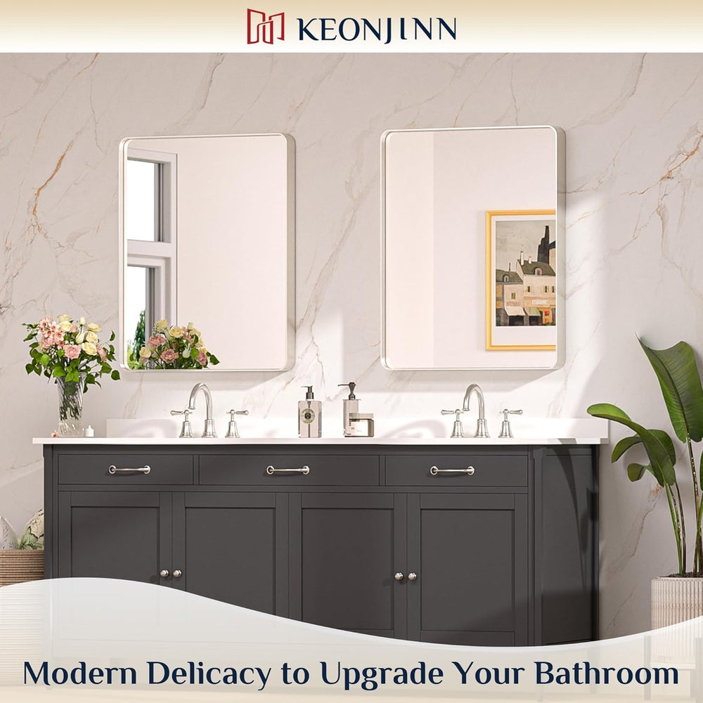 Keonjinn 24 x 30 Inch Brushed Nickel Bathroom Vanity Mirror, Aluminum Frame