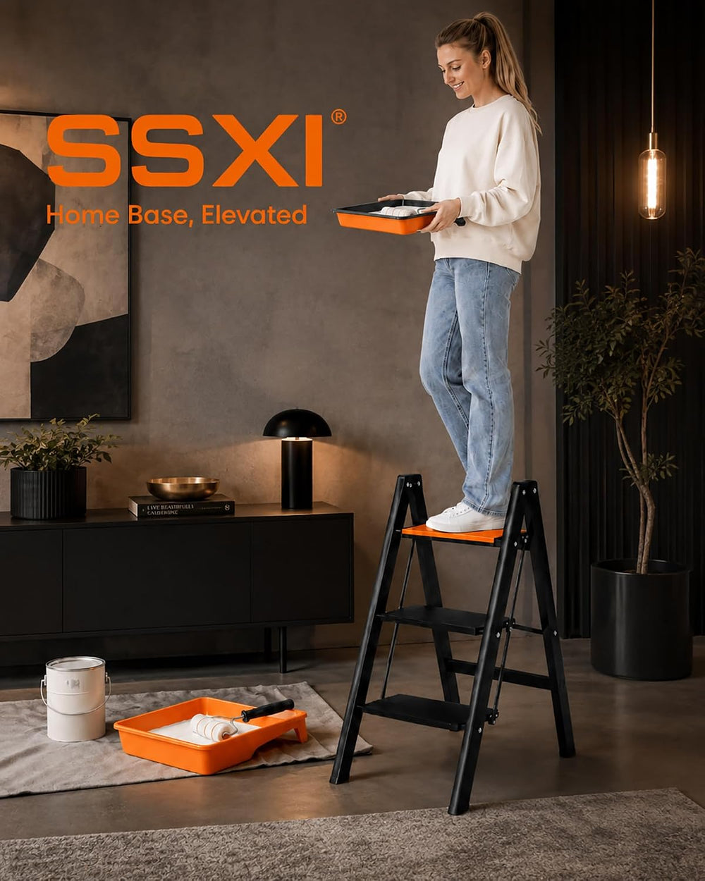 3 Step Ladder Lightweight Aluminum Folding Step Stool OrangeBlack