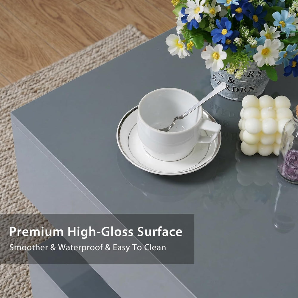 Verano Garden Modern High Gloss LED Coffee Table, 2-Tier Center Table
