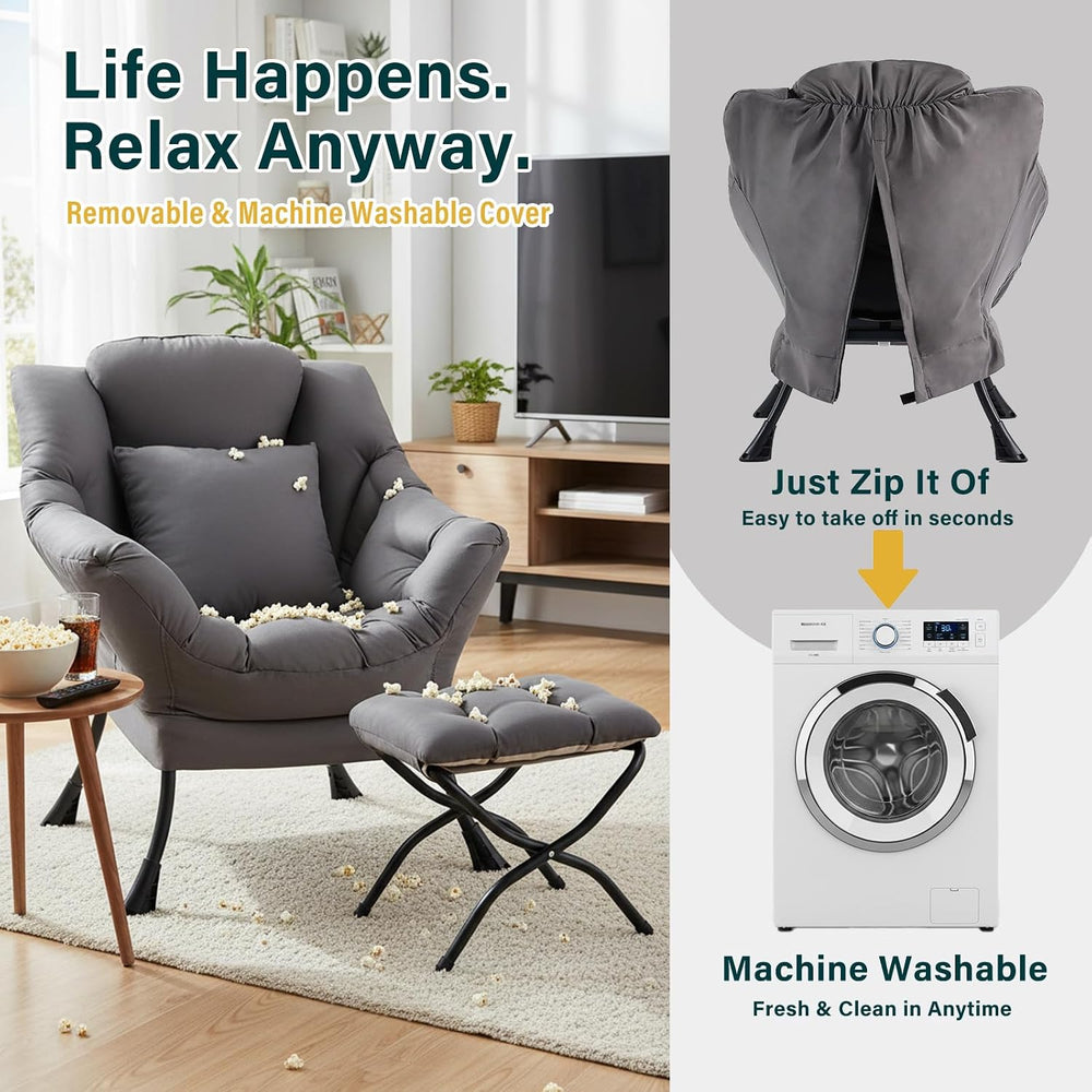 Lazy Chair with Ottoman, Comfy Reading Chair for Bedroom