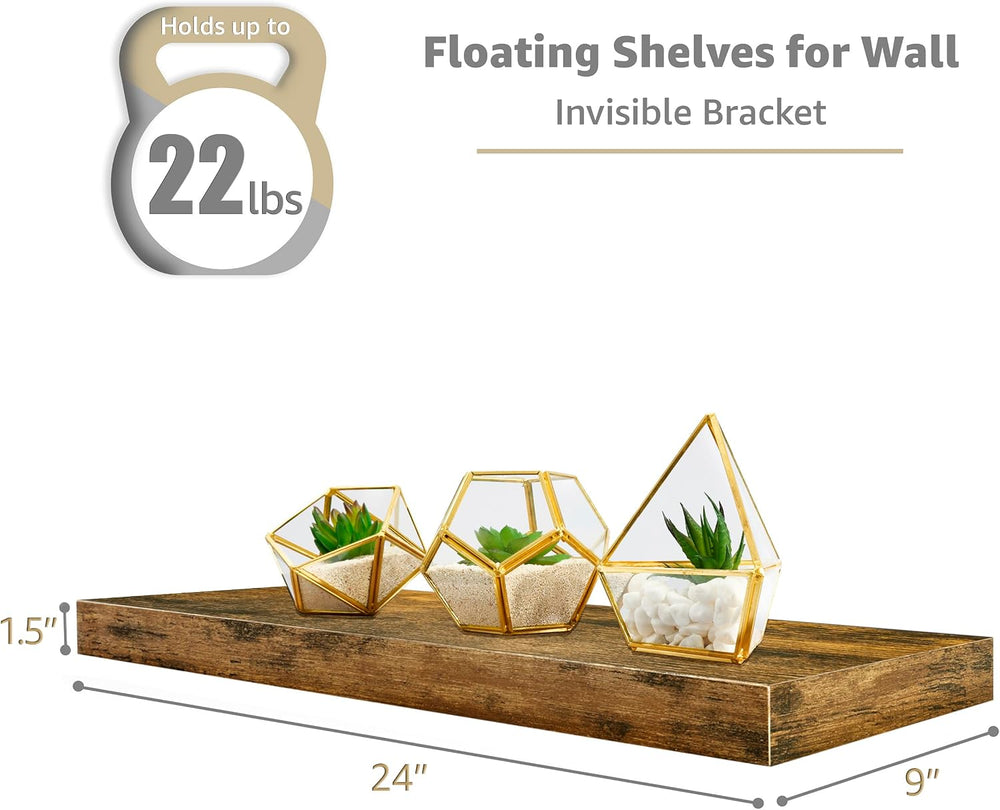 Sorbus Floating Shelves for Wall, Wood Wall Storage (2 Pack, Rustic Brown)