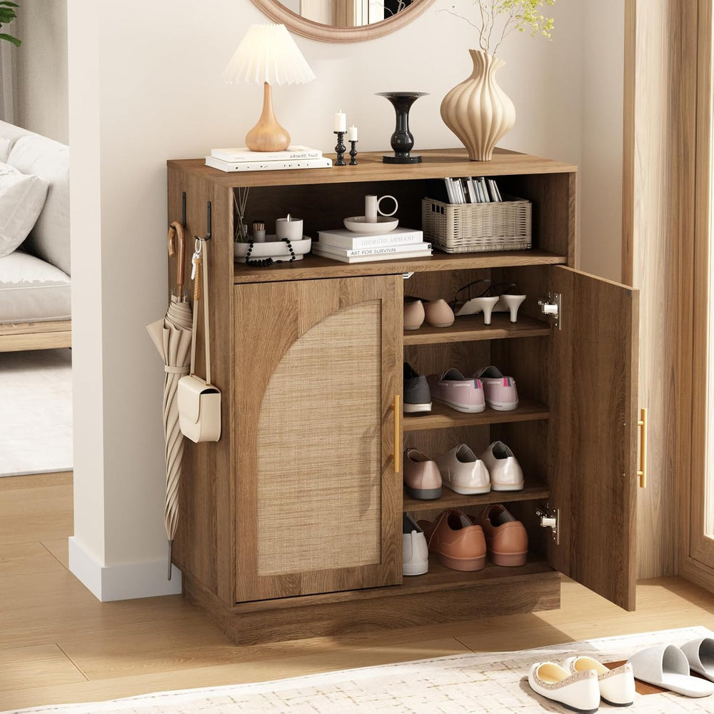 HOKYHOKY Set of 2 Rattan Shoe Storage Cabinet with Arched Doors
