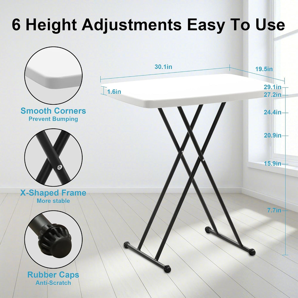 Bblife Plastic White Folding Tray Table, Heavy Duty Utility Table, 30” L x 19...