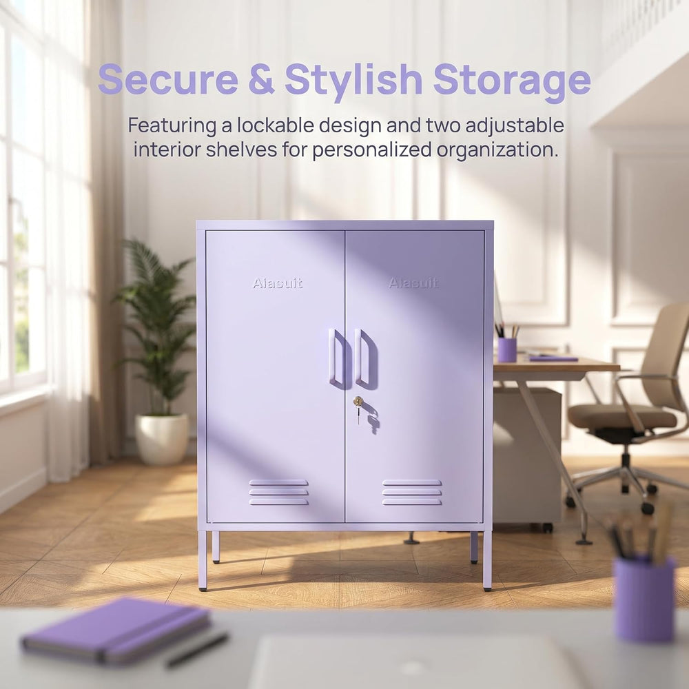 Multipurpose Accent Cabinet Locker, Metal Storage Cabinet with 2 Adjustable S...
