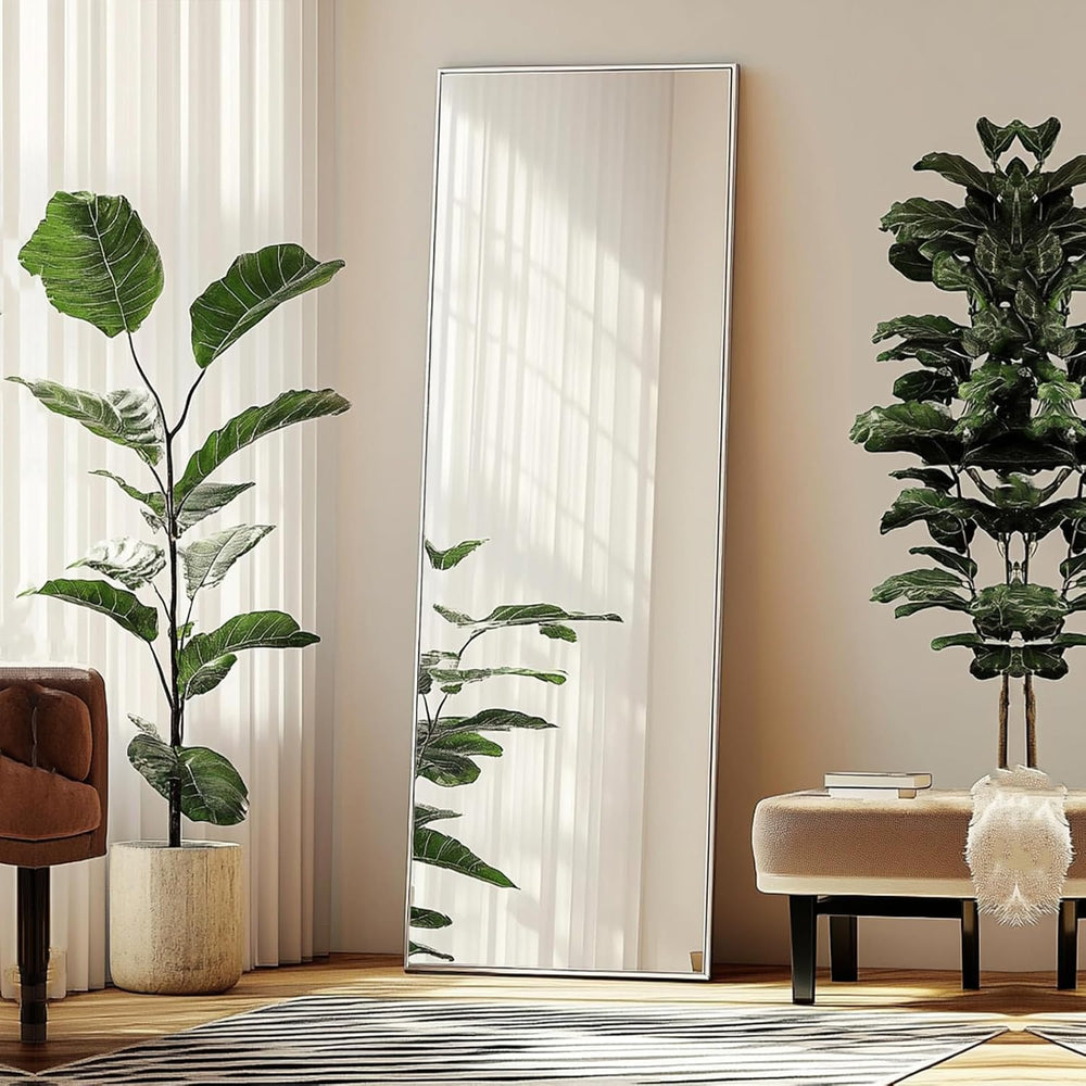 Sunniry Full Body Mirror 56x16 inch, Silver Floor Length Mirror,Metal Frame