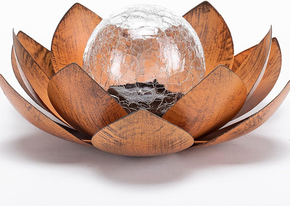 Huaxu Solar Lights Outdoor Decor Metal Lotus Flower LED Waterproof Glass Deco...