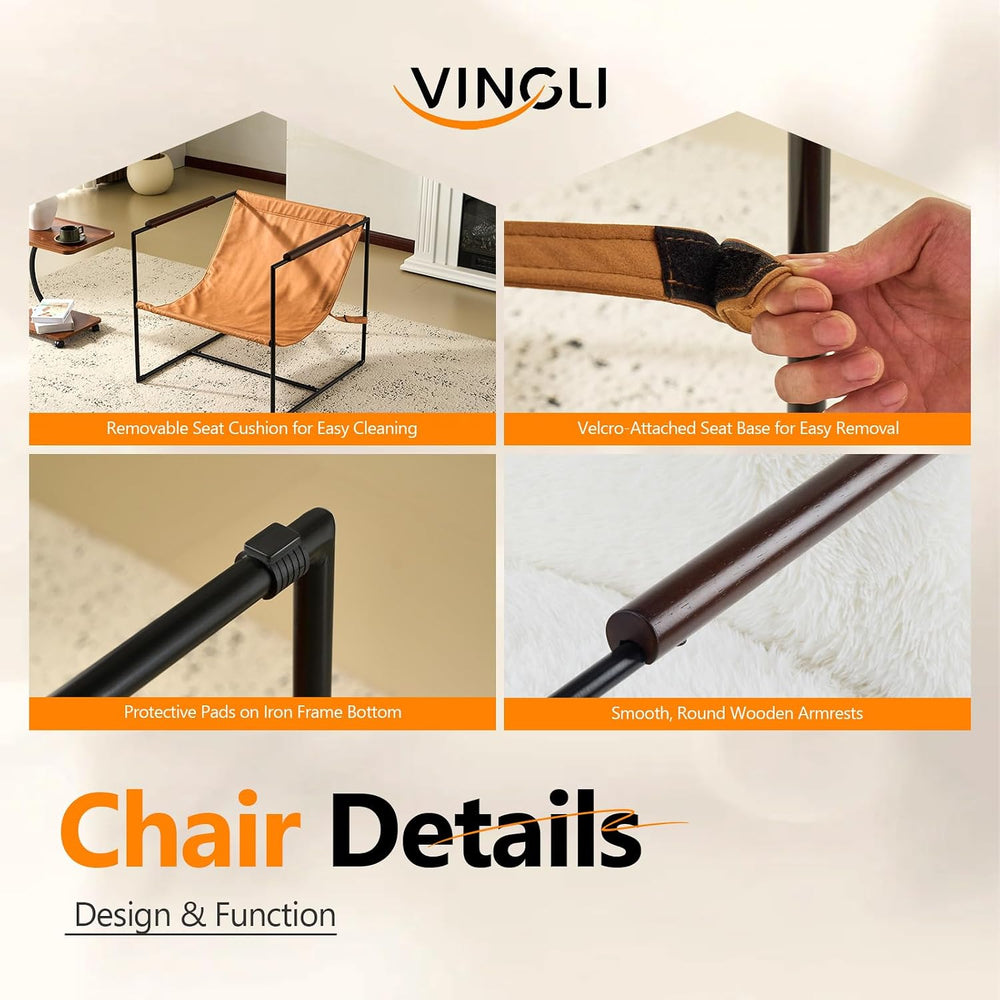VINGLI 28" Wide Plush Upholstery Sling Modern Accent Chair with Metal Fr...