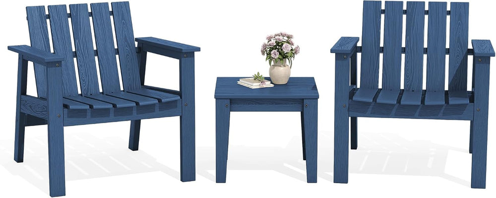 SERWALL Low Back Bistro Set-utdoor Adirondack Chairs and Side Table-Navy
