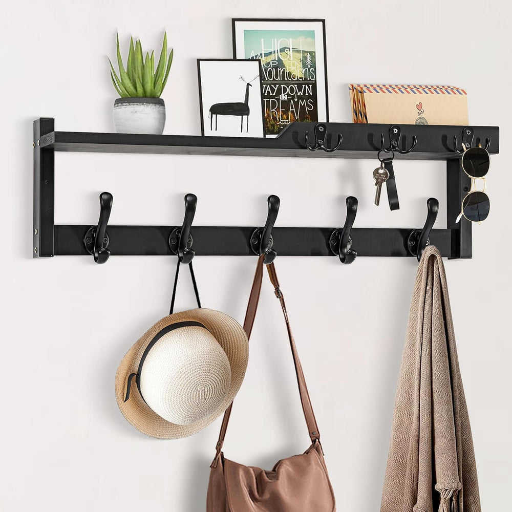 25.2" 4-in-1 Wall Mount Coat Rack with Shelf, Key Holder & Mail Orga...