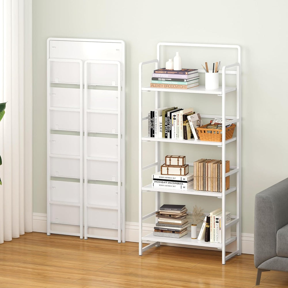 4NM No Assembly Folding Bookshelf Book Shelves, 4-Tier 54"" H Colla...