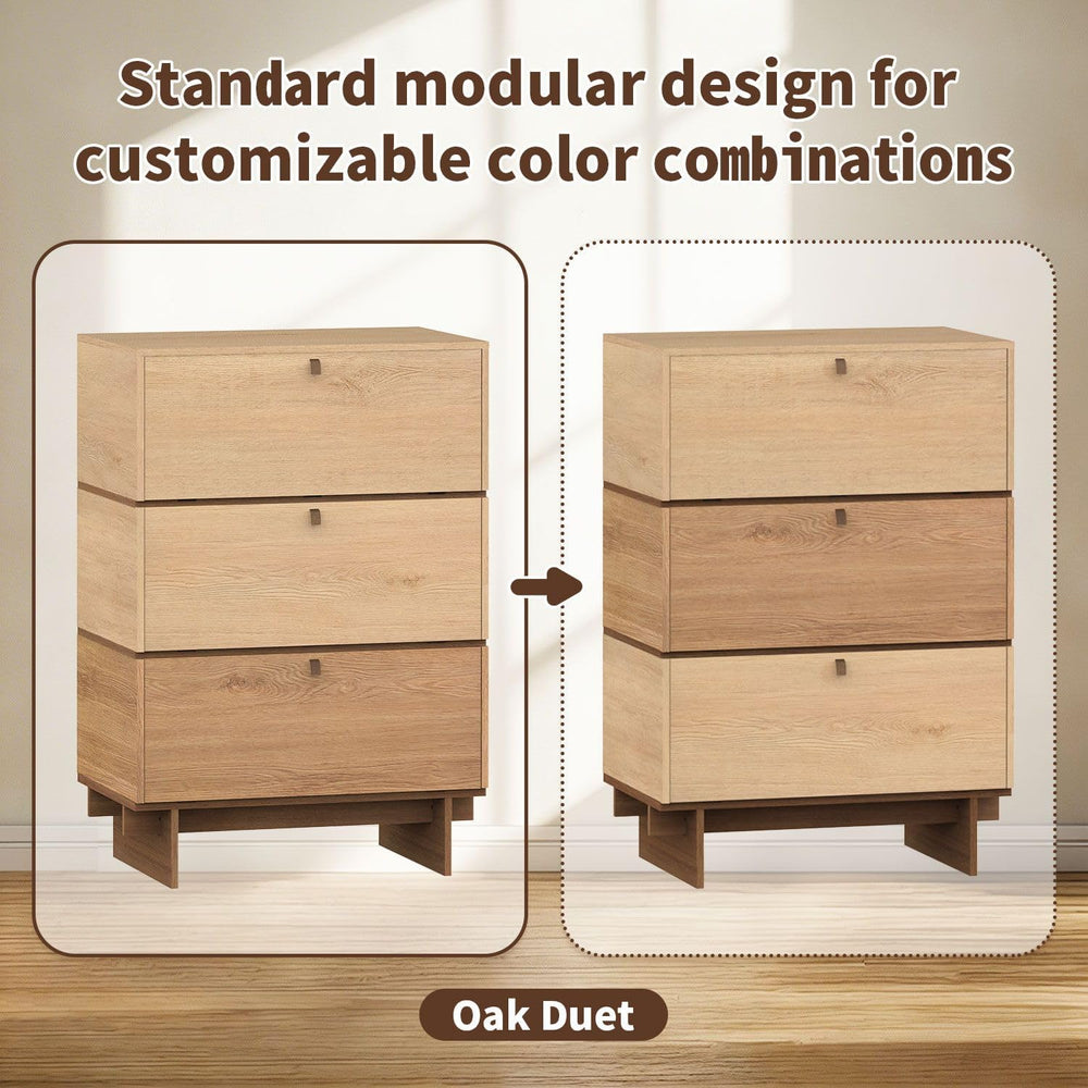 Sebastack 3 Drawer Dresser,23.6"W Stackable Storage Cabinet in Oak Duet