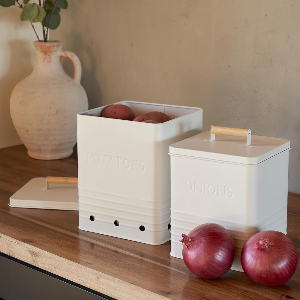 Beautiful Potato and Onion Storage Container Set - Food Safe Metal Bins