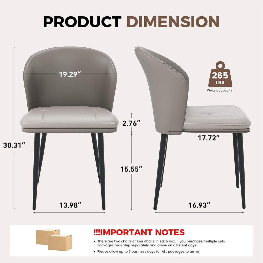 Modern Dining Chairs Set of 6, Faux Leather Upholstered Accent Chair with Met...