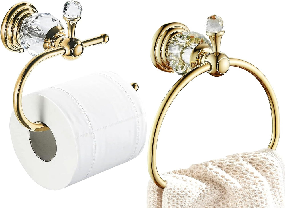 Gold Crystal Half Round Towel Ring, Hand Towel Holder for Bathroom, Gold Toil...