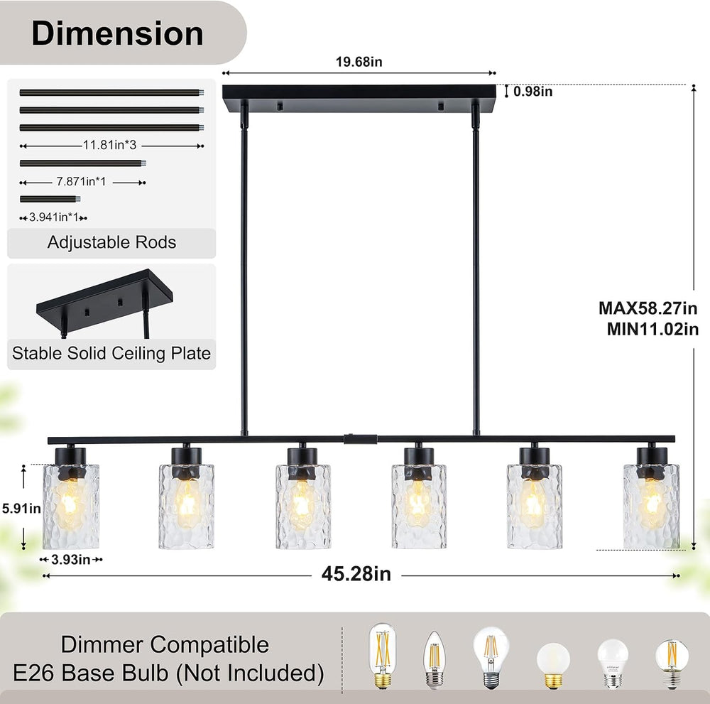6-Light 45" Wide Dining Room Light Fixture, Kitchen Chandeliers over Table
