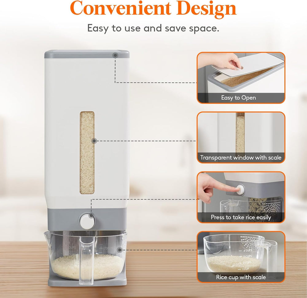Lifewit Rice Container 25 Lbs, One-Press Dispenser with Measuring Cup