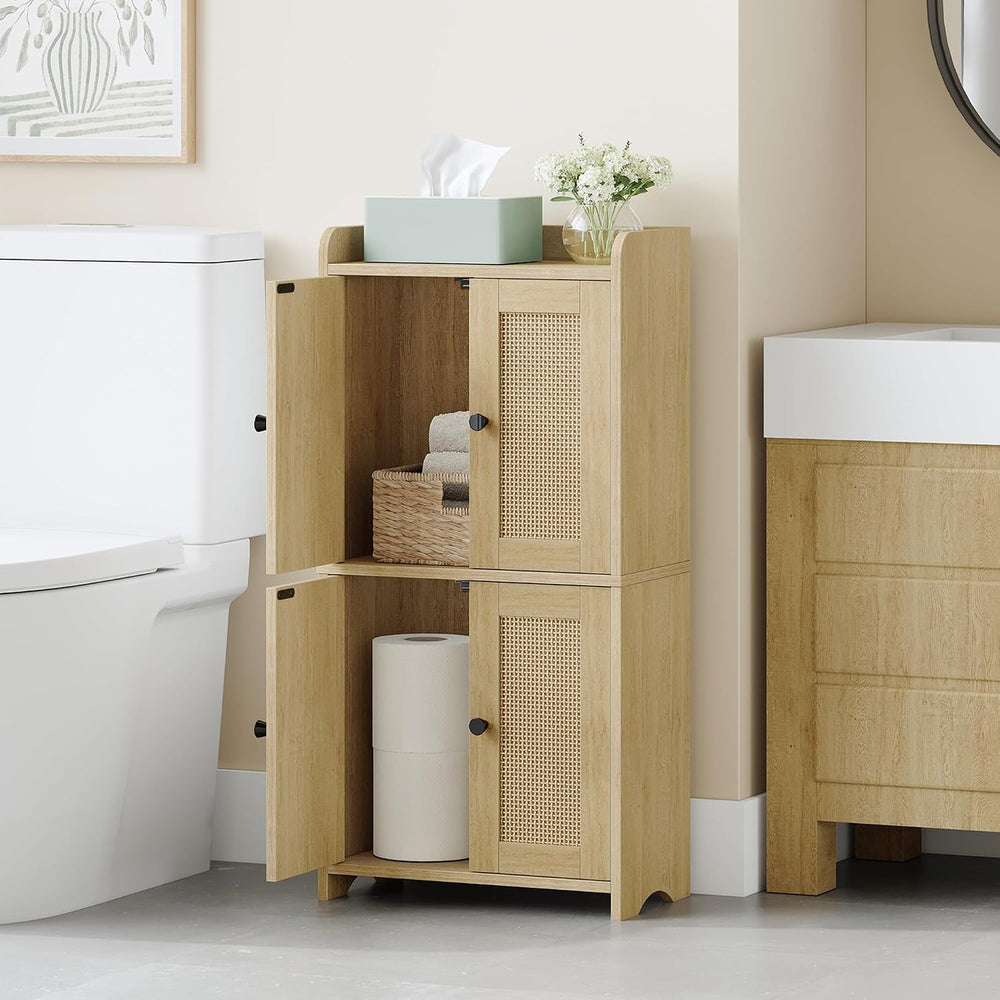 HEXCELEN Small Bathroom Storage Cabinet with 4 Doors,Streamlined American
