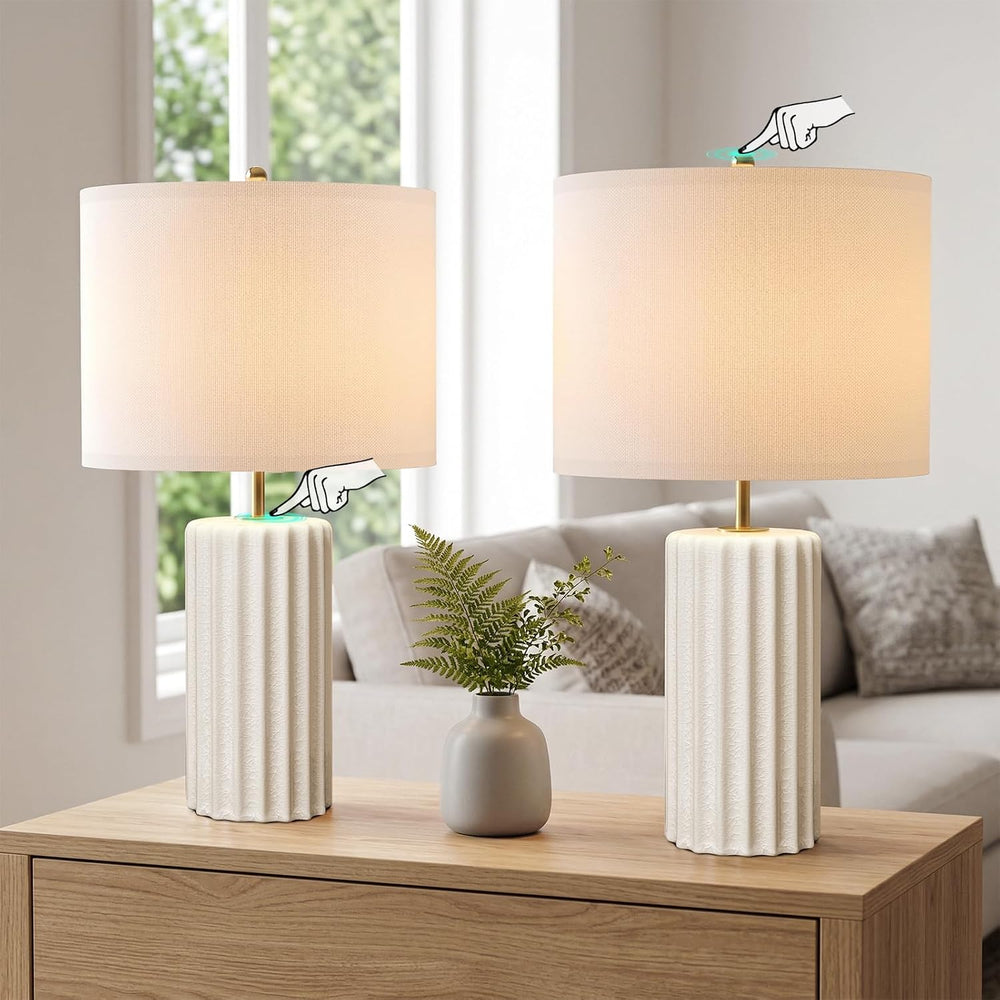 21" Modern Ceramic Table Lamp Set of 2 for Bedroom, Touch Control