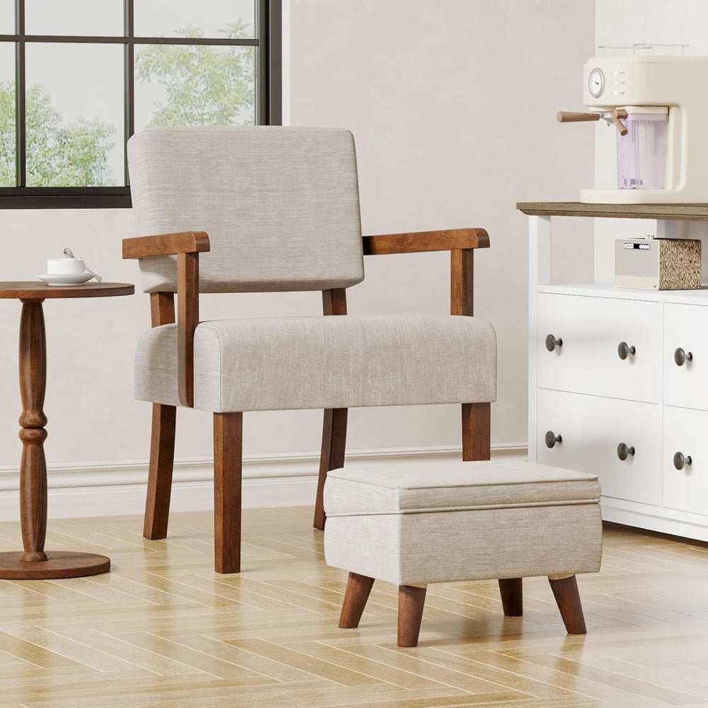 FAGAGA Accent Chairs Set of 2, 2 Solid Wood Armchairs with Side Table