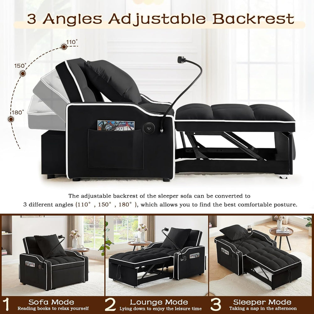Sleeper Sofa Chair Bed, Convertible 3-in-1 Sofa Armchair, Adjustable Sleeper ...