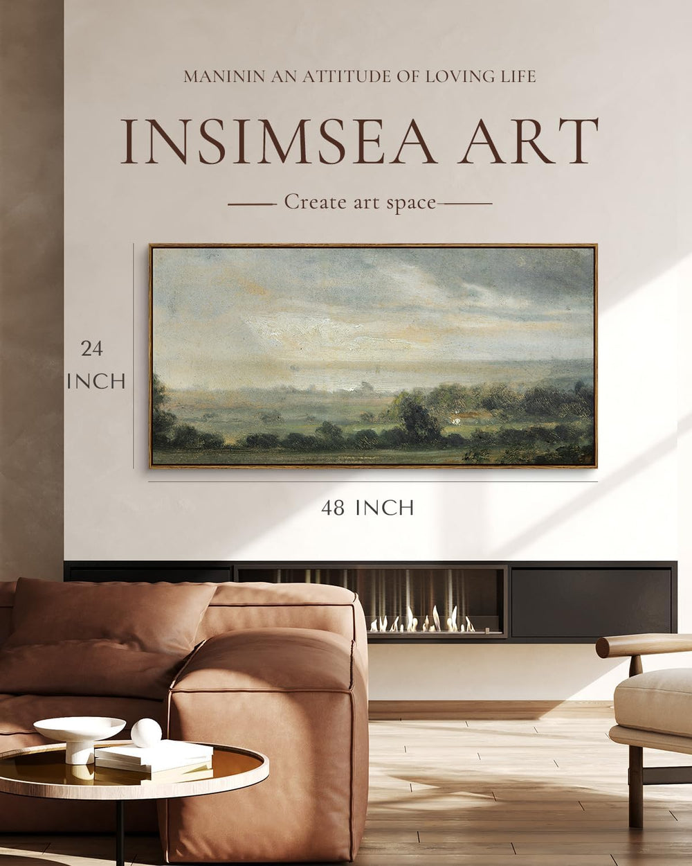 InSimSea Extra Large Framed Wall Art, Wild Field under Sky Prints,24x48inch