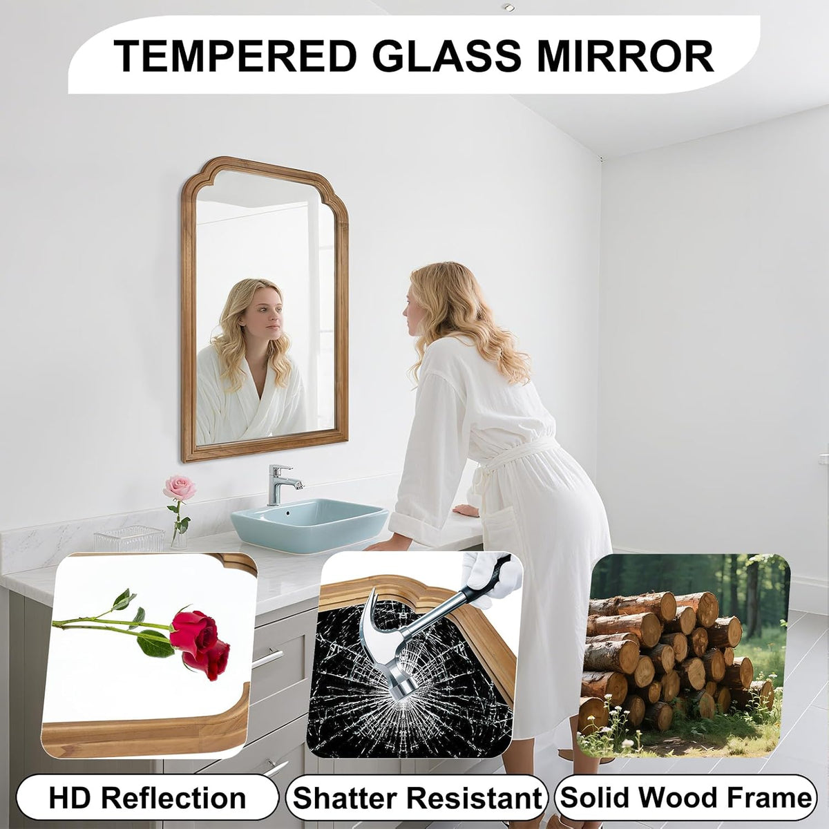 Bathroom Mirror for Over Sink, 30x20 Inch Wood Frame Decorative Wall Mirror