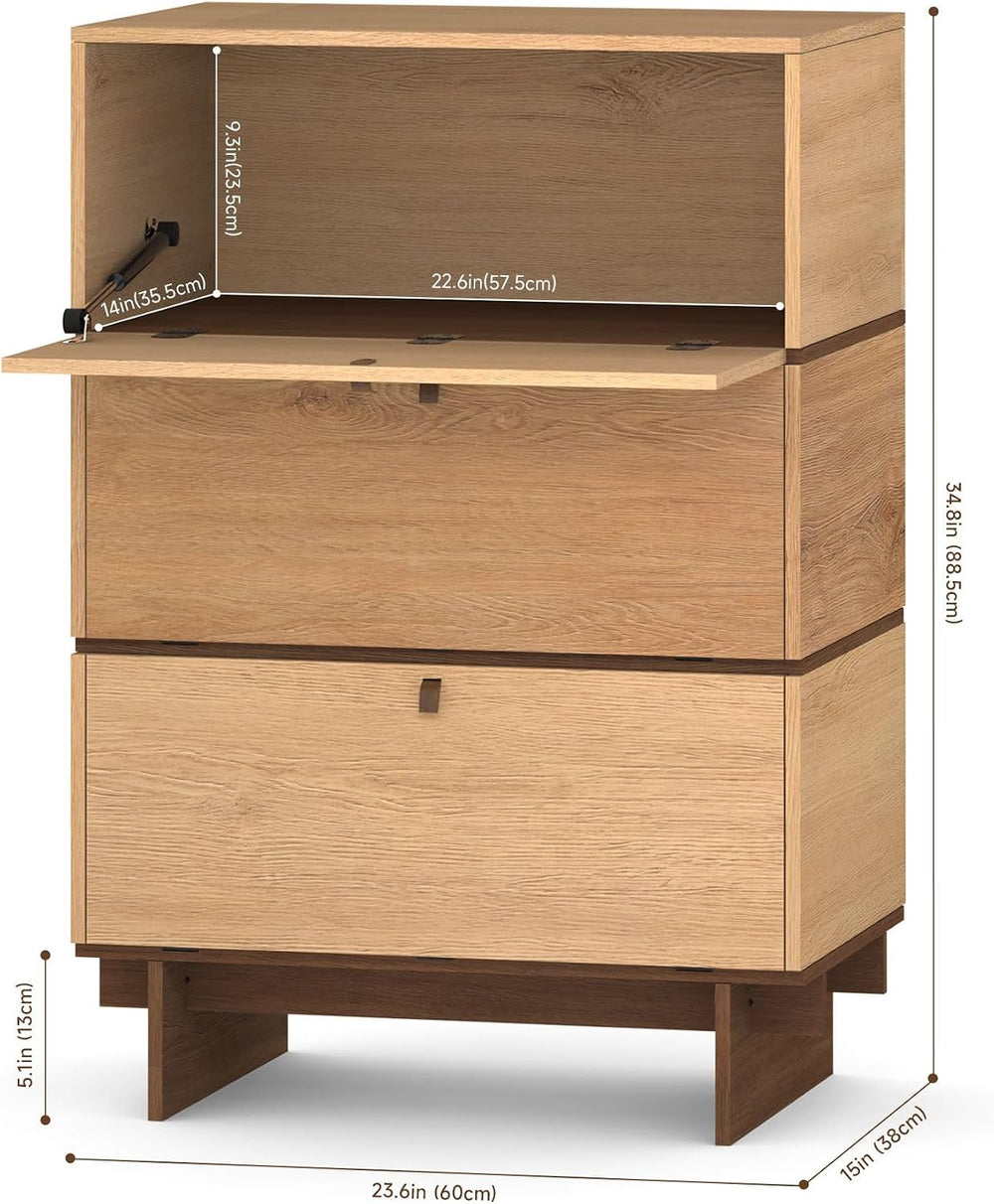 Sebastack 3 Drawer Dresser,23.6"W Stackable Storage Cabinet in Oak Duet