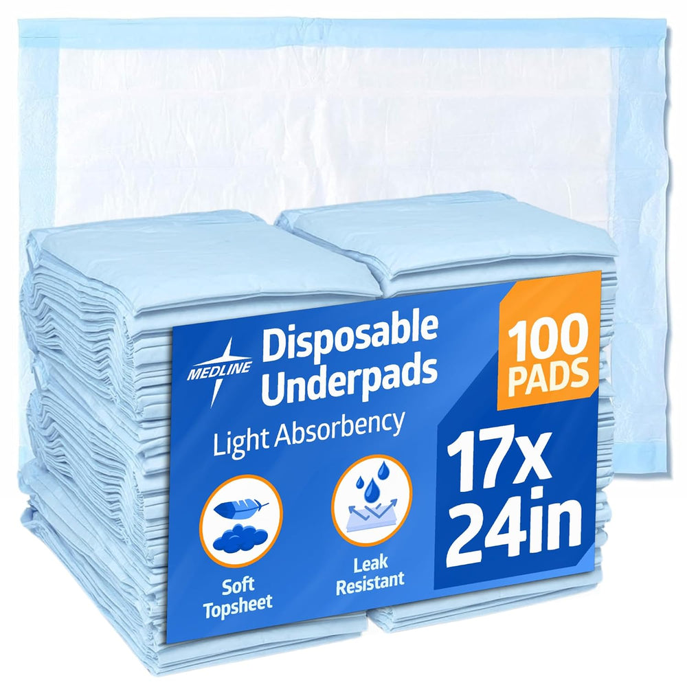 Medline Light Absorbency 17" x 24" Fluff Disposable Underpad, Great...