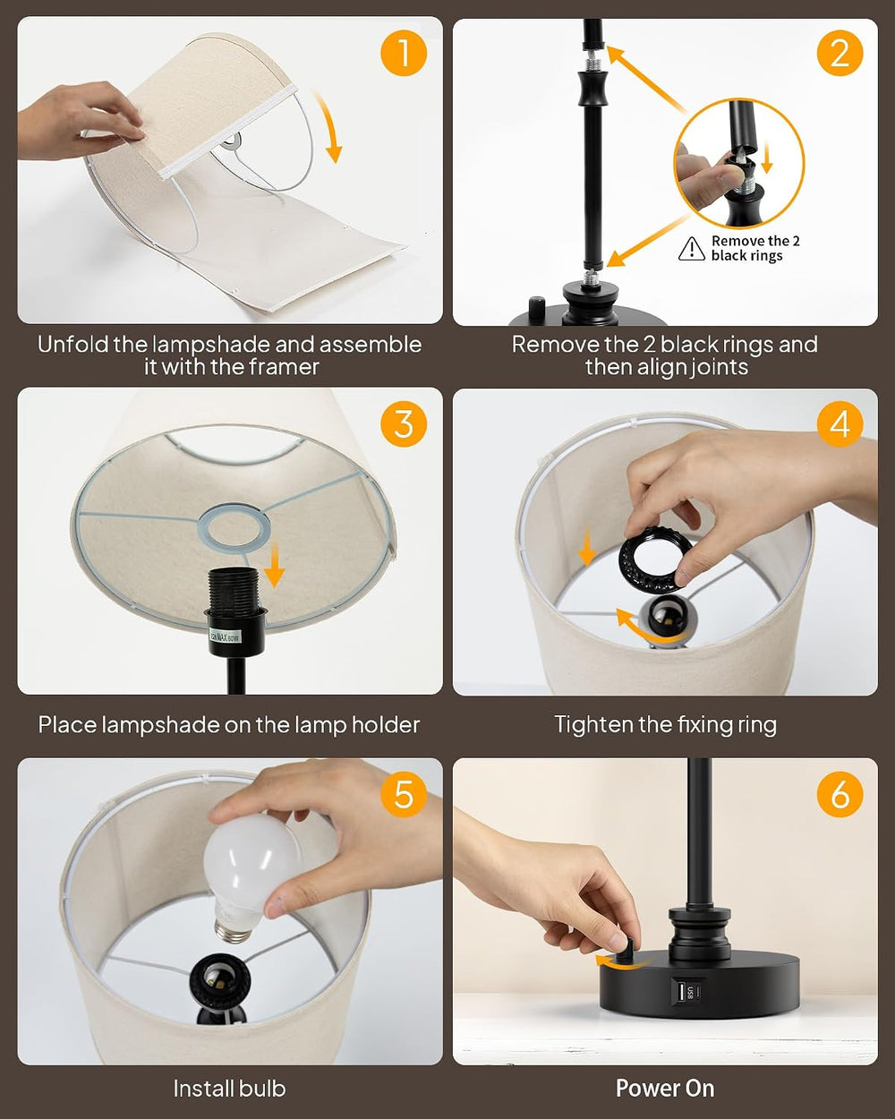 EppieBasic 24" Bedside Table Lamps Set of 2 with 3-Way Rotary Dimming