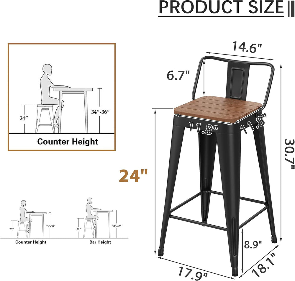 HAOBO Home 24" Barstools Metal Bar Stools Set of 4 Counter Height Stools