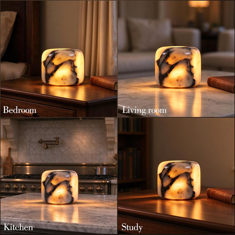 Black Marble Touch Table Lamp, Cordless Bedside Pat Dimmable Night Light