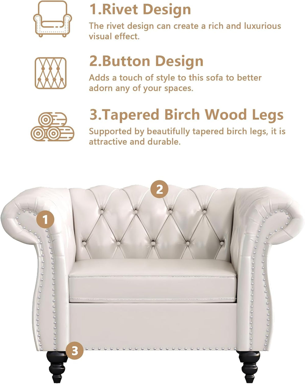 2 Piece Living Room Furniture Set, Faux Leather Loveseat and Chair Set, Mid C...