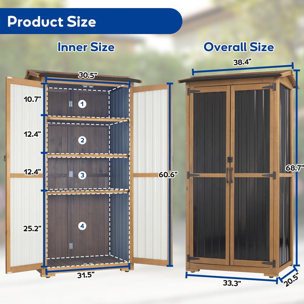 Storage Cabinet Outdoor Garage Cabinets with 3 Adjustable Shelves, Lockable D...