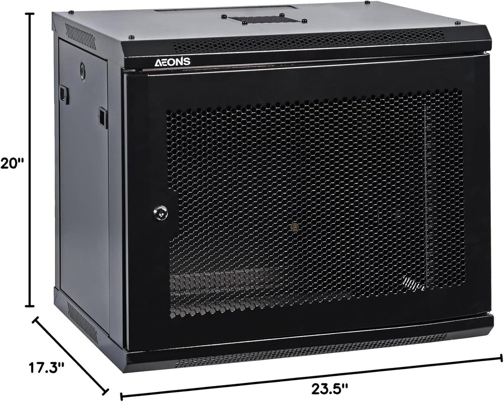 AEONS 9U Wall Mount Server Rack Cabinet with Lockable Mesh Door, 18" Depth