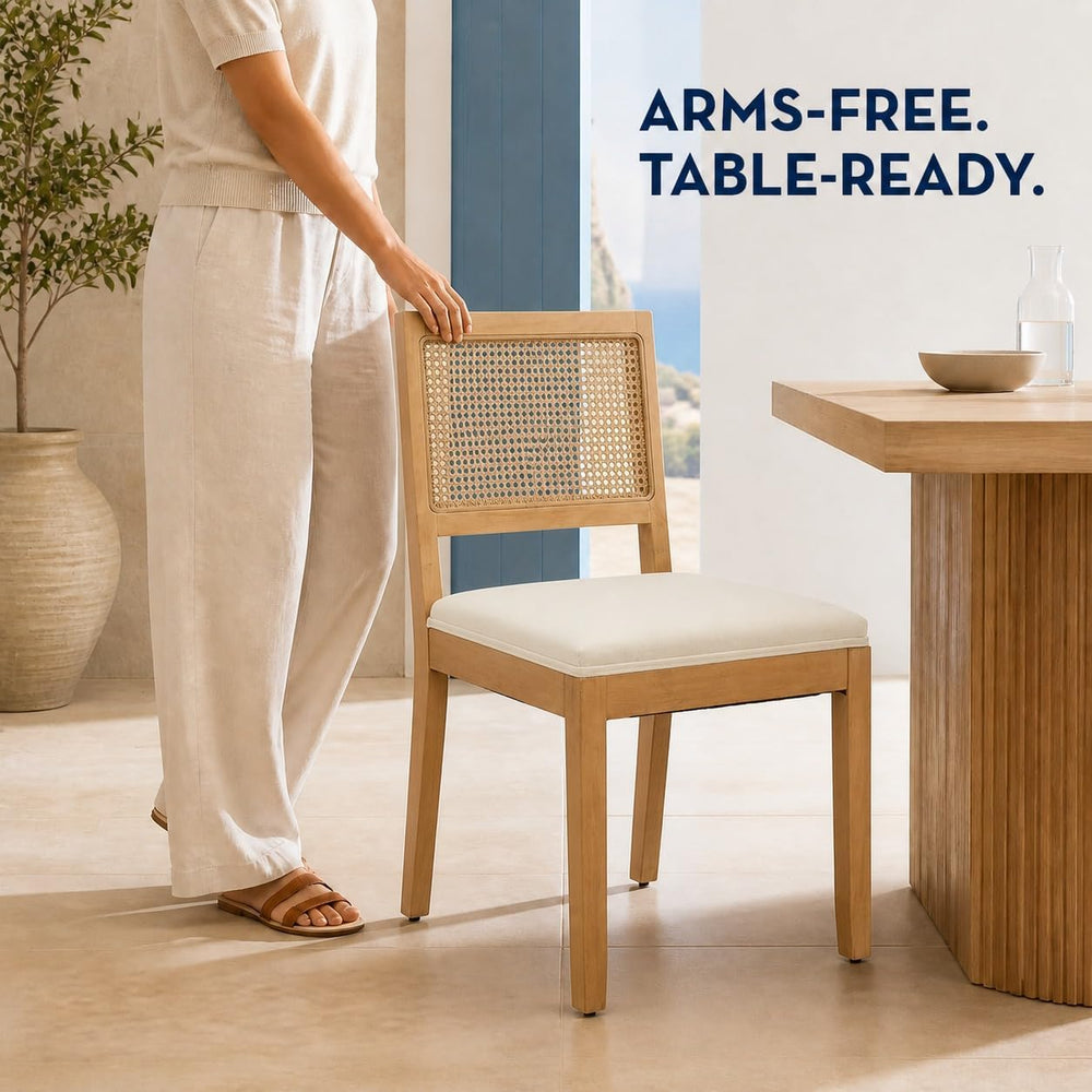 ODUSE-DAILY French Country Rattan Dining Chairs Set of 4, Beige Farmhouse Kit...