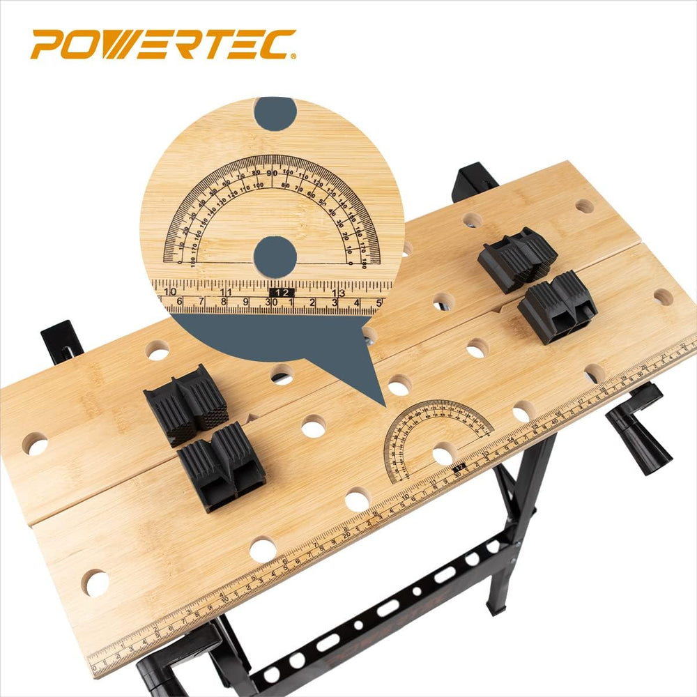 POWERTEC Portable Small Workbench with Vise, Imprinted Ruler and Protractor S...