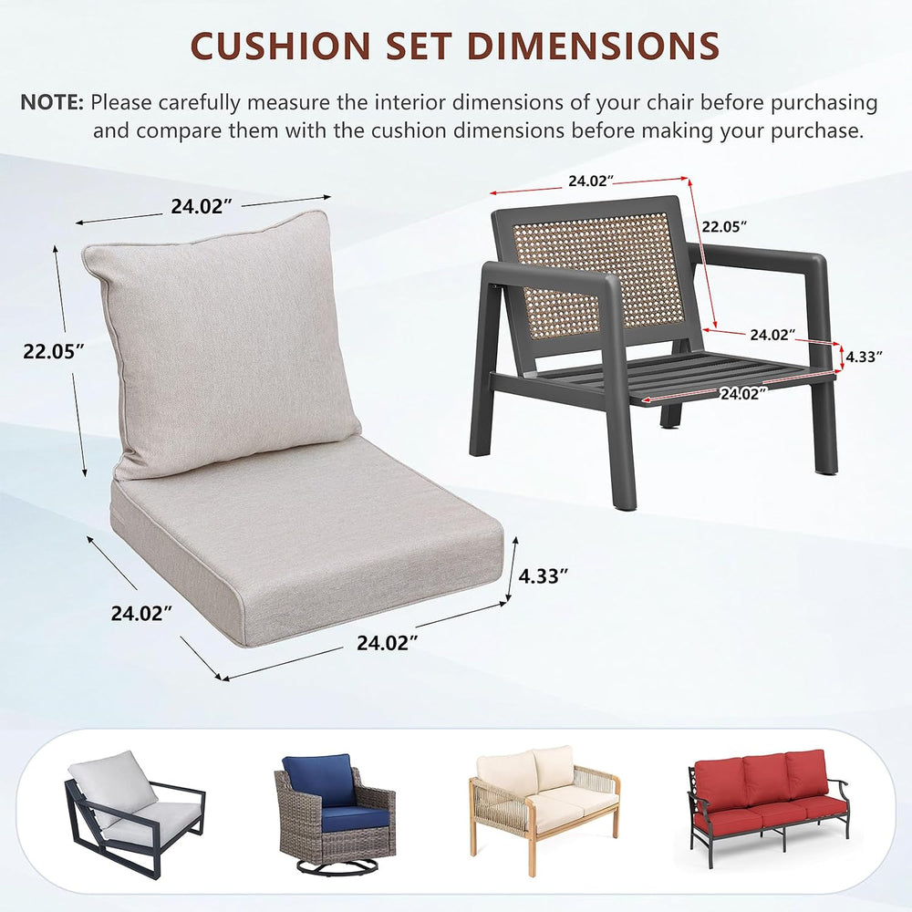 Skypatio Outdoor Deep Seat Chair Cushions Set 24 x 24 Inch, Waterproof UV-Res...