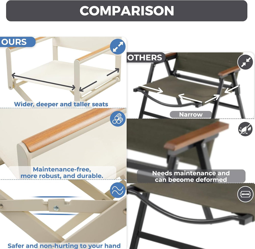 Grand patio Extra-Wide Folding Directors Chairs Set of 2, Outdoor Dining