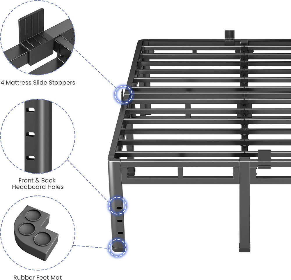 NKZ Queen Size Metal Platform Bed Frame, 24 Inch Dual-Layer Heavy Duty Base