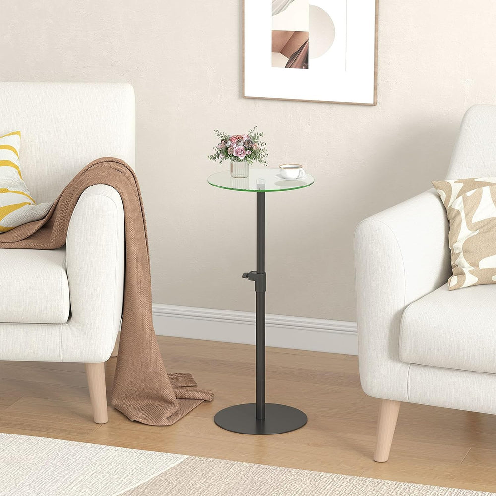 Round Side Table Set of 2, Glass End Table, Round Coffee Table, Black