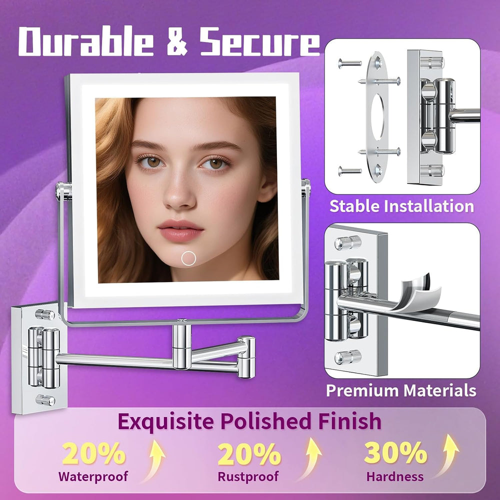 Wall Mounted Makeup Mirror with Lights 4000mAh Rechargeable Double Sided 1X/1...