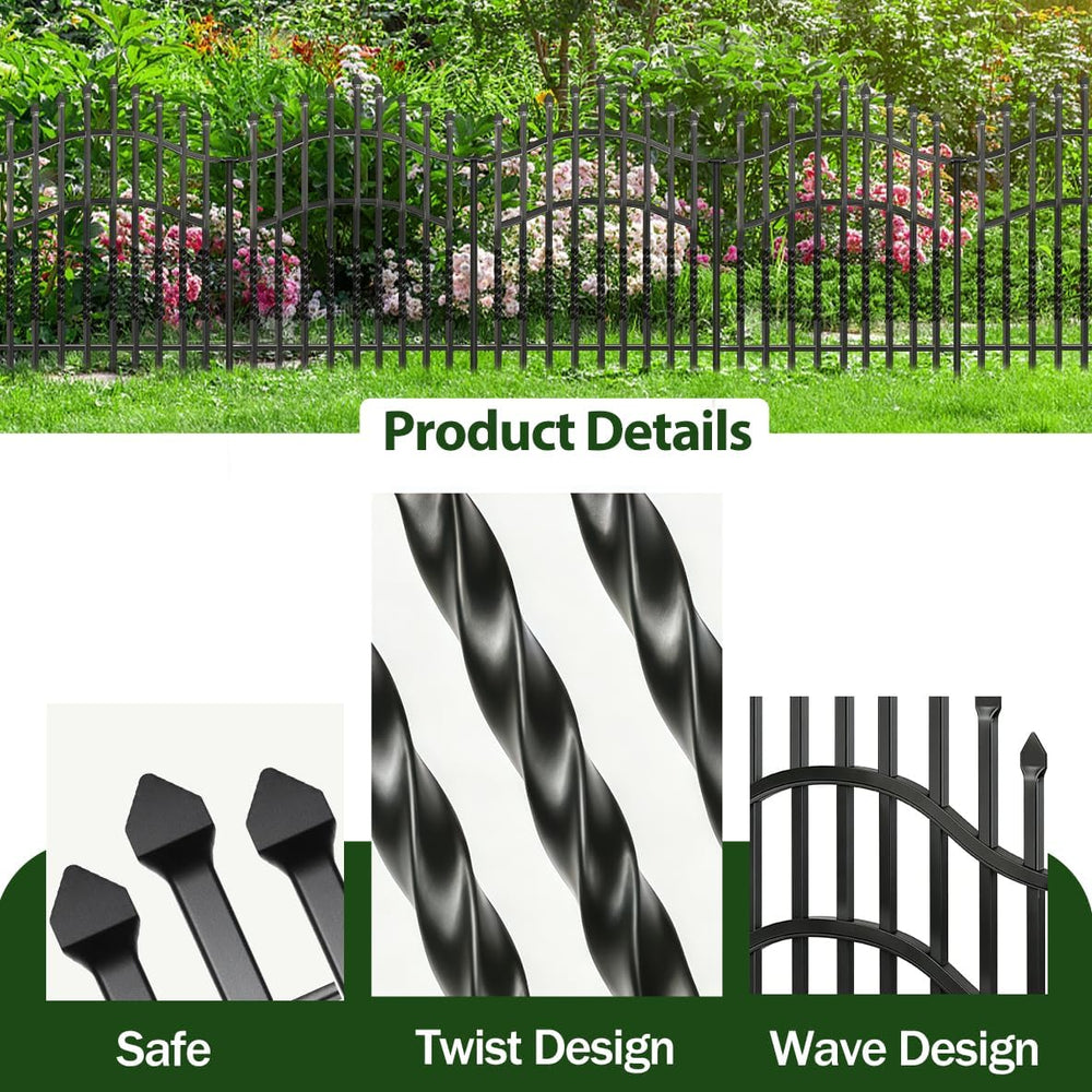 6 Panels Decorative Garden Fence, 40 in(H) X 14.5 ft(L) Dog Fence Outdoor for...