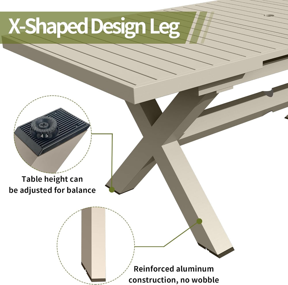 TWT Aluminum Outdoor Dining Table for 8, 62.8" - 82.5" Extendable P...