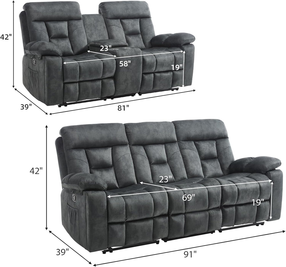 EBELLO 2 Pieces Recliner Sofa Couch Furniture Set, Overstuffed Reclining Love...