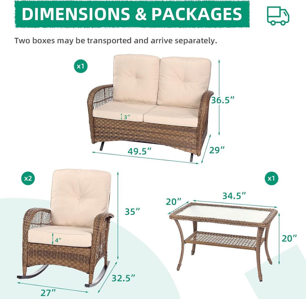 VIVIJASON 4-Piece Outdoor Patio Wicker Conversation Sets, All Weather Outdoor...