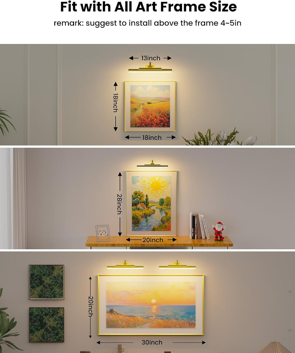 3Pack Picture Lights for Gallery Wall Art, Gold 13in
