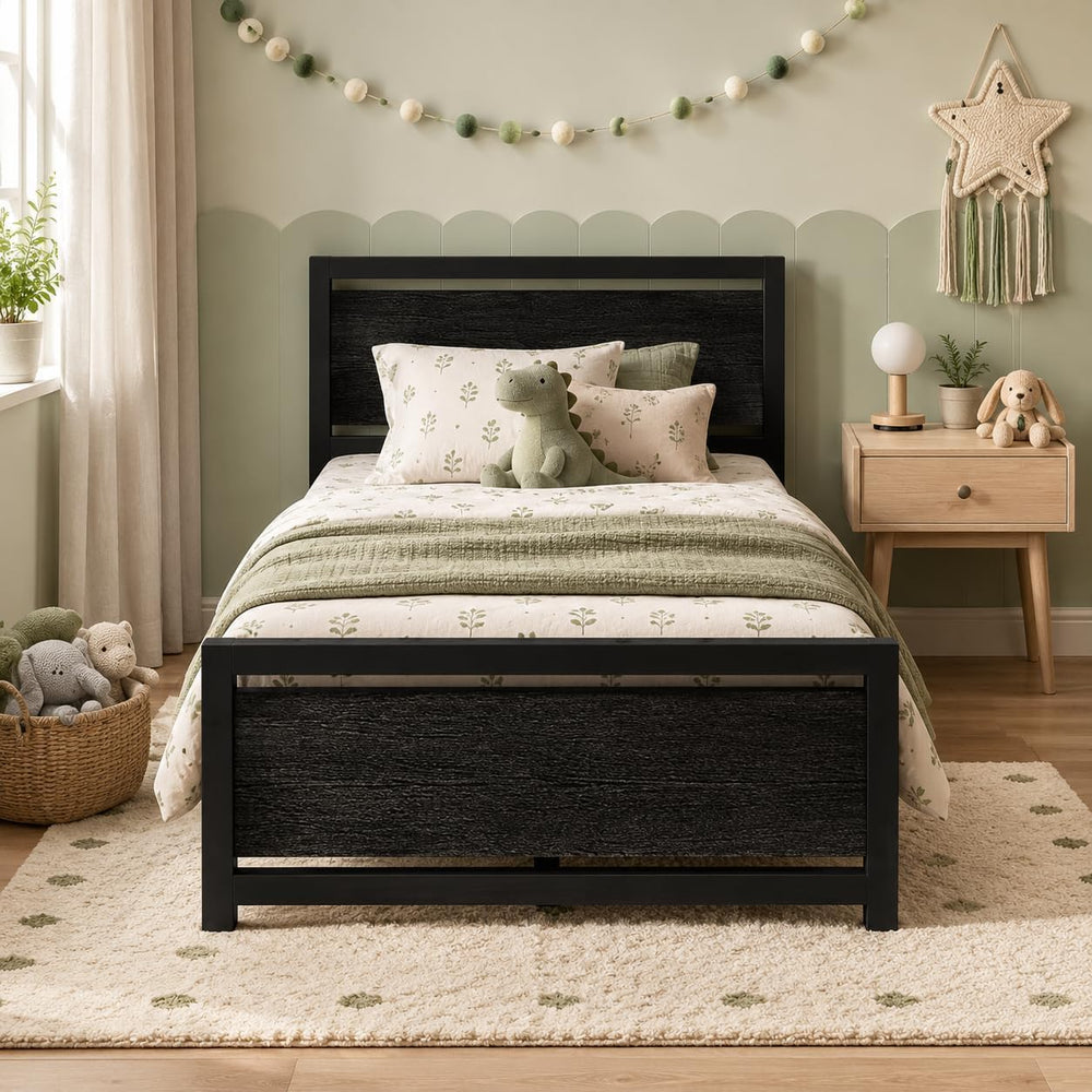Catrimown Twin Bed Frame with Headboard, Under-Bed Storage, Black