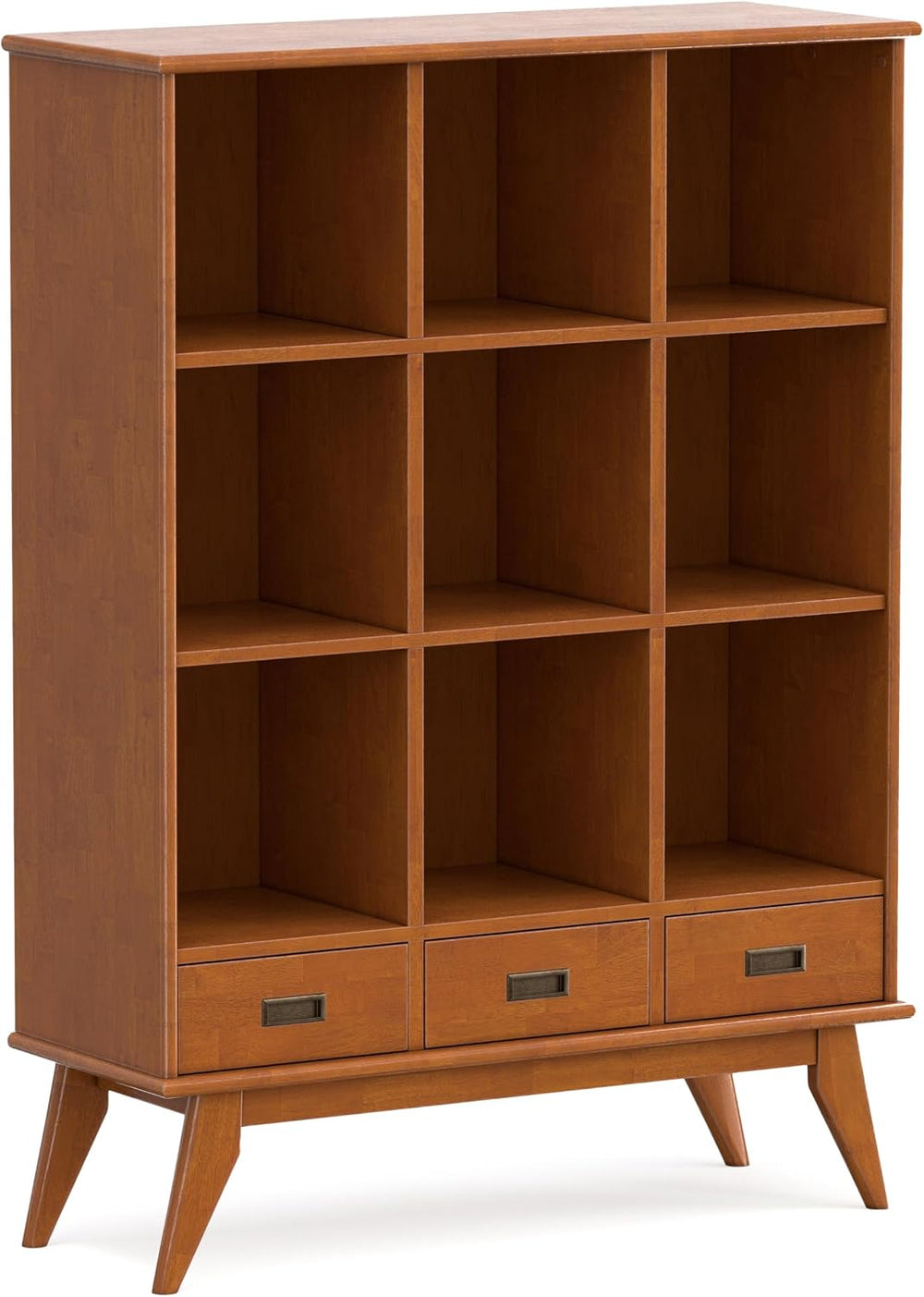 SIMPLIHOME Draper 58" Tall Solid Wood 9-Cube Bookcase in Teak Brown